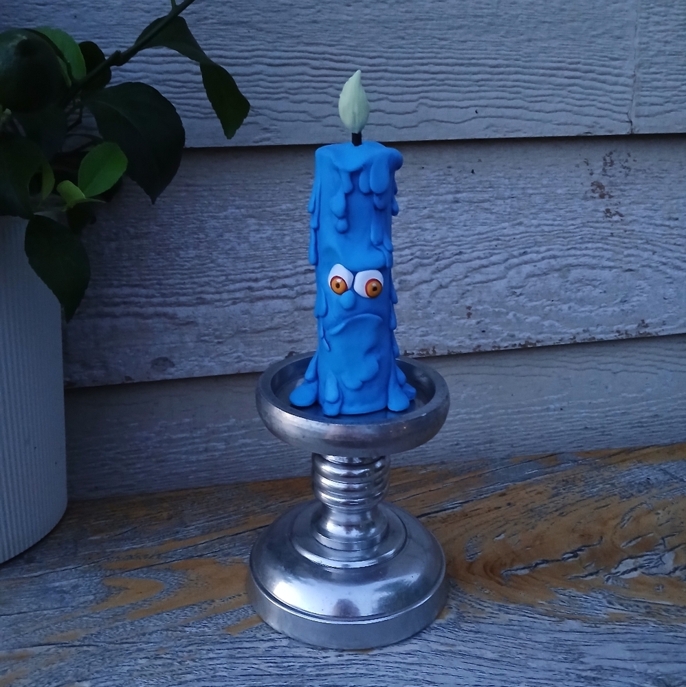 Blue Decorative Candle with Silver Holder